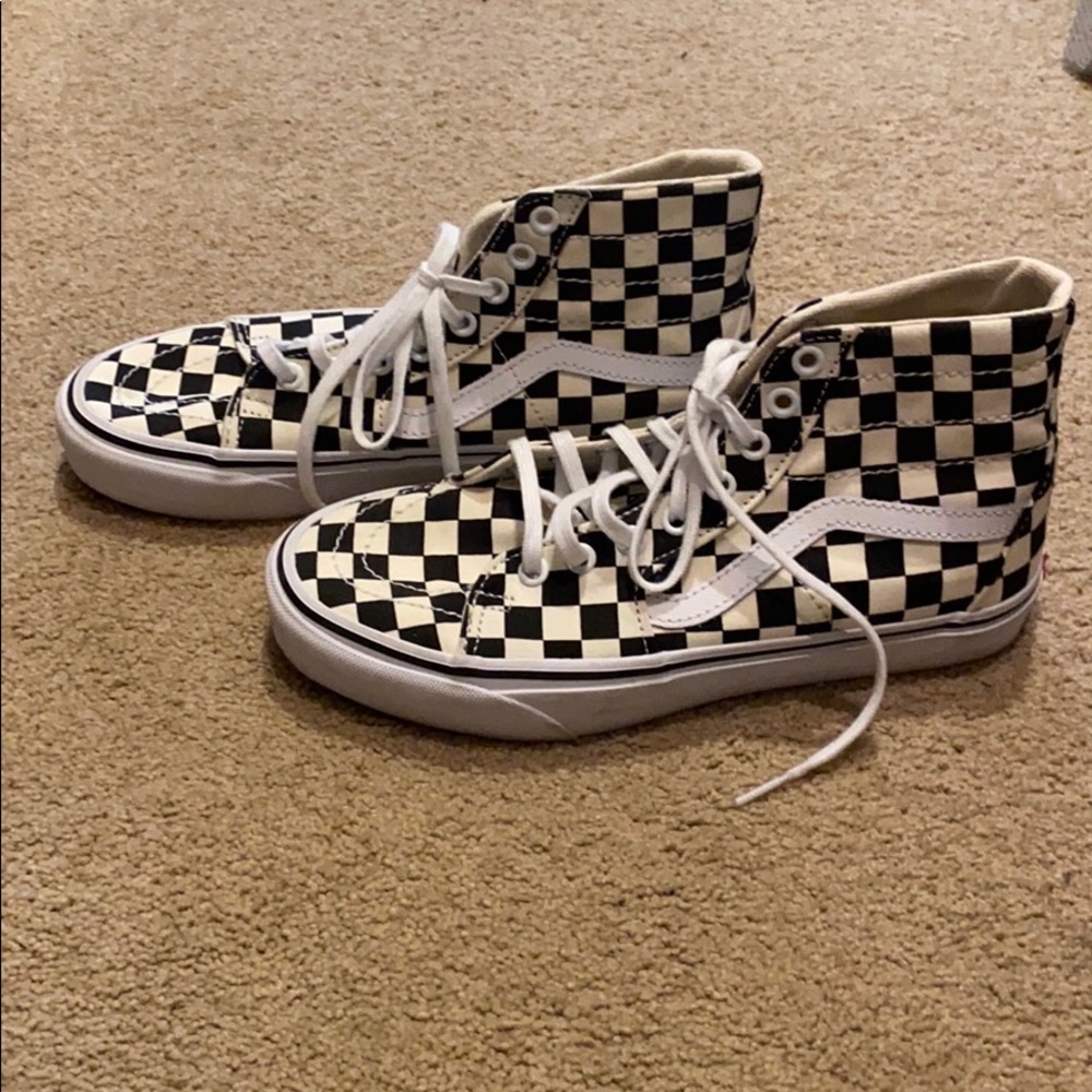 High Top checkboard Vans. Worn once!